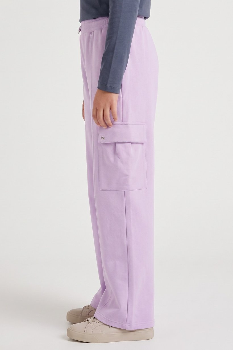 Kids Girl Regular Fit Solid Cargo Pants, Lavender