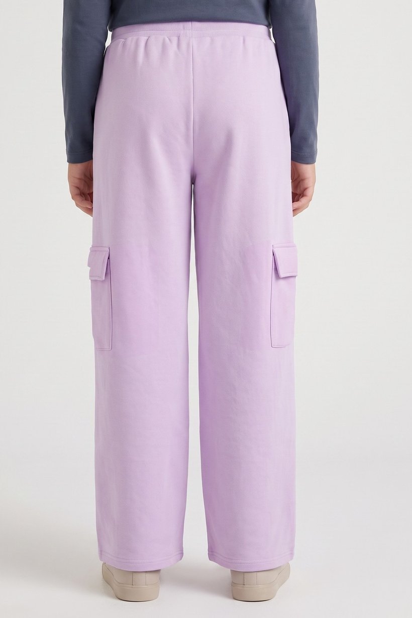Kids Girl Regular Fit Solid Cargo Pants, Lavender