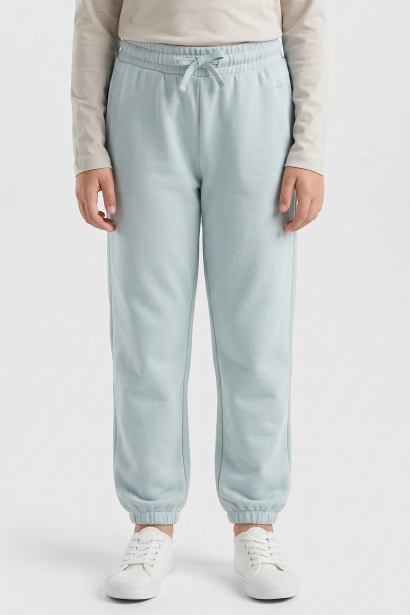 Kids Girl Regular Fit Embroidered Logo Jogger Pants, Mint Blue