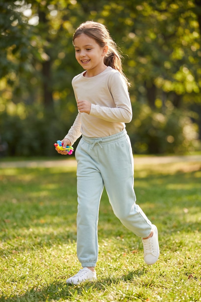 Kids Girl Regular Fit Embroidered Logo Jogger Pants, Mint Blue