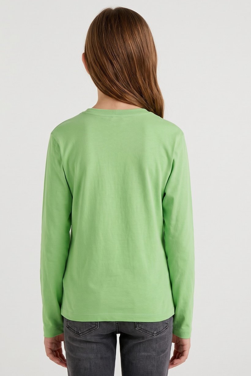 Kids Girl Crew Neck Long Sleeve Graphic Print Top, Lime Green