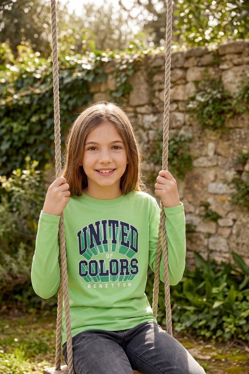 Kids Girl Crew Neck Long Sleeve Graphic Print Top, Lime Green