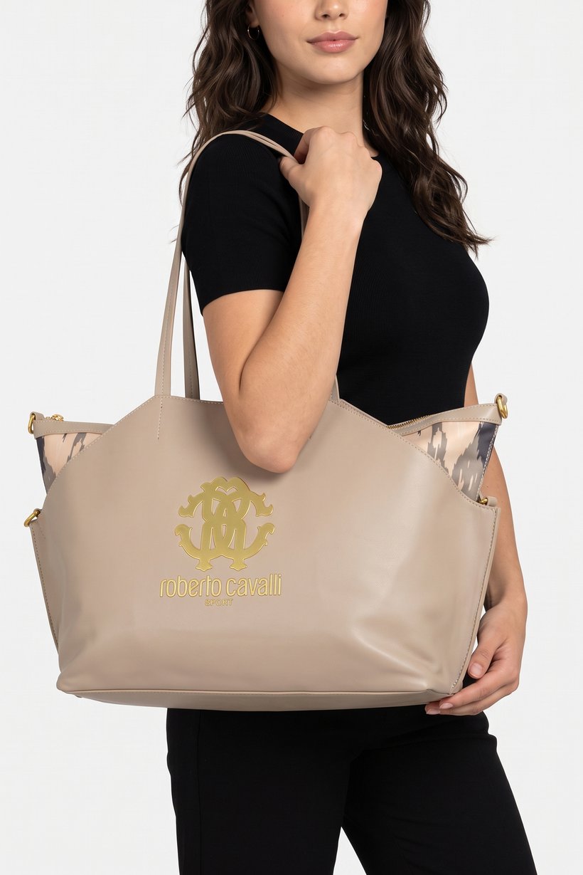 Women Brand Logo Tote Bag, Dark Beige