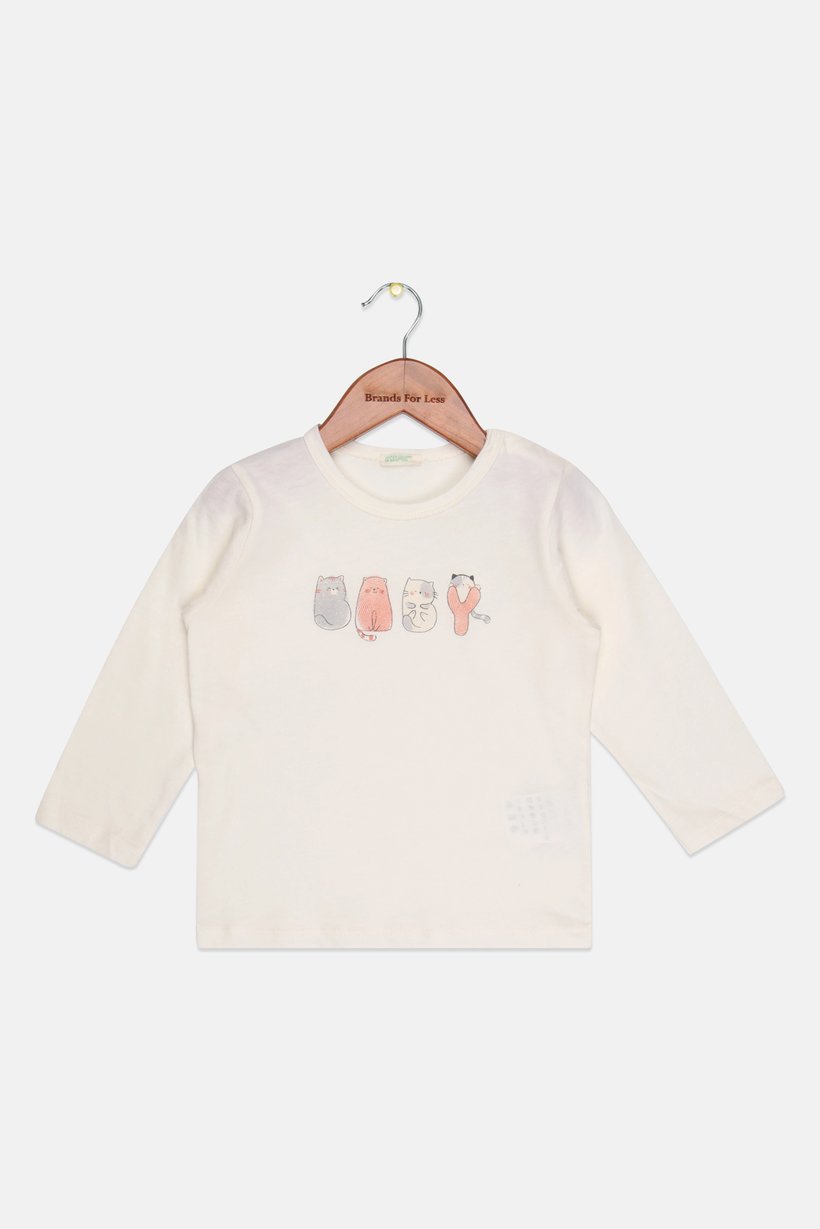 Toddlers Girl Short Sleeve Graphic Print Top, Beige