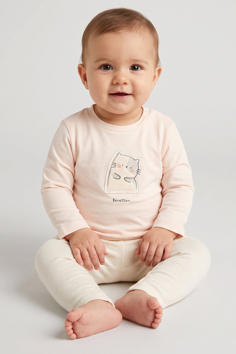 Toddlers Girl Long Sleeve Brand Logo Top, Light Peach