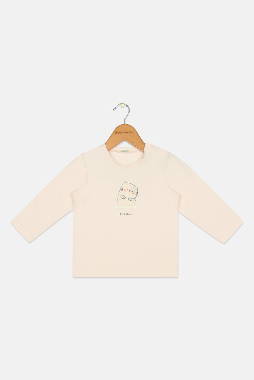 Toddlers Girl Long Sleeve Brand Logo Top, Light Peach