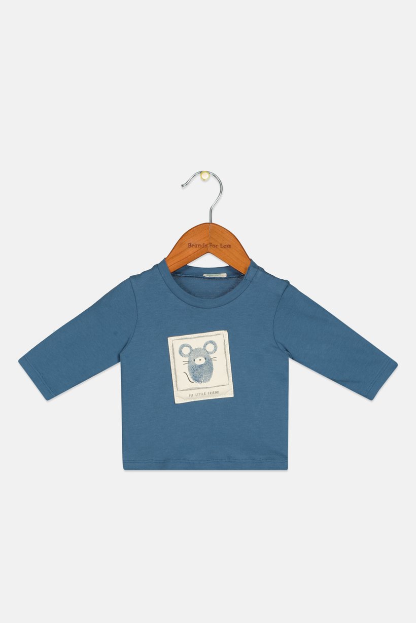 Toddlers Girl Long Sleeve Graphic Print Top, Light Navy