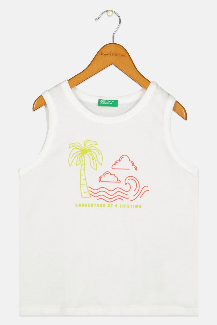 Toddlers Girl Sleeveless Graphic Print Top, White