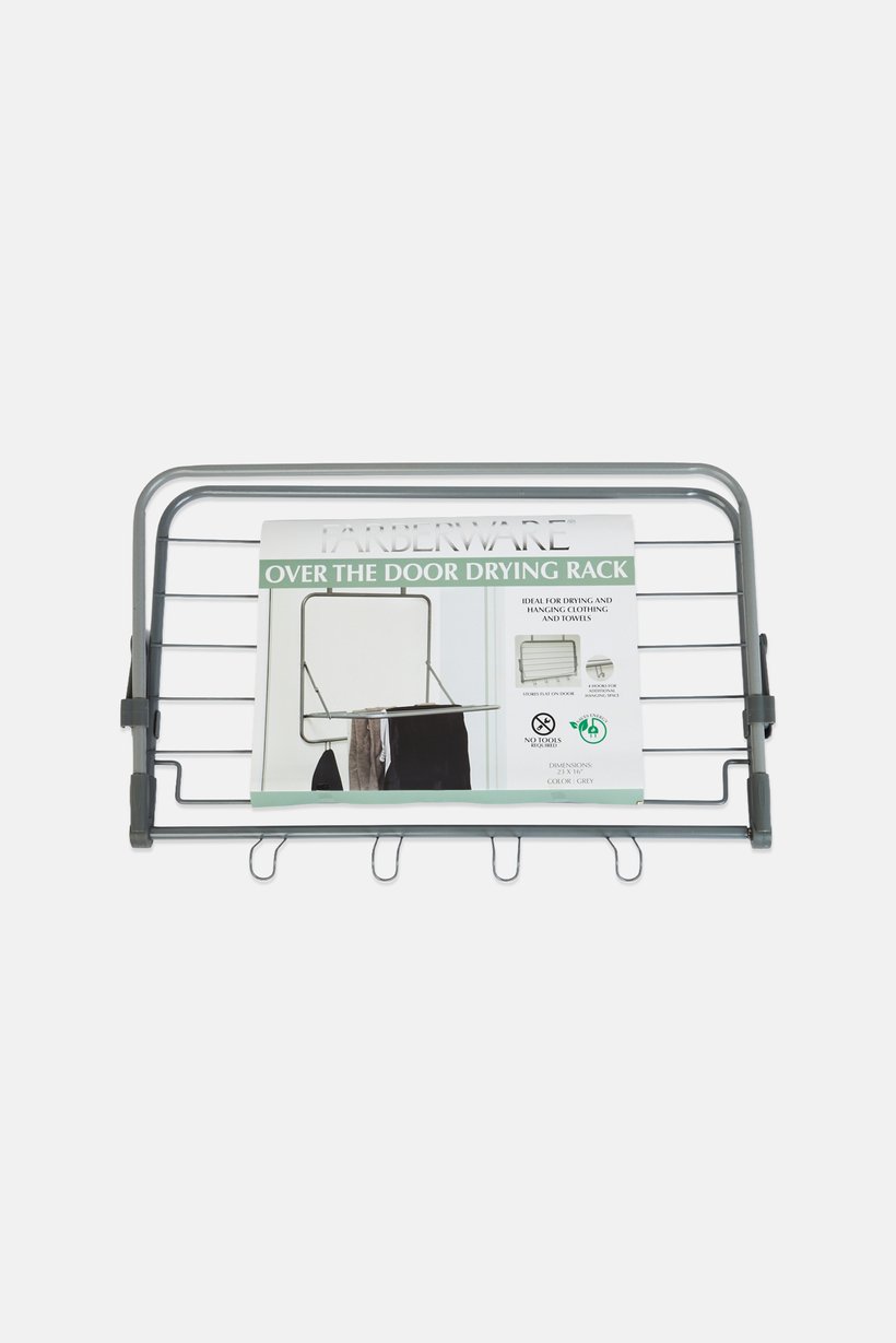 Over the Door Drying Rack with Hooks, Grey