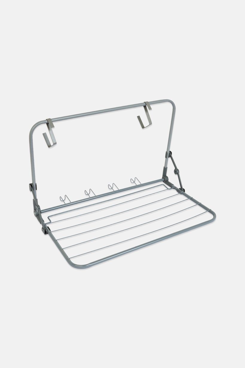 Over the Door Drying Rack with Hooks, Grey