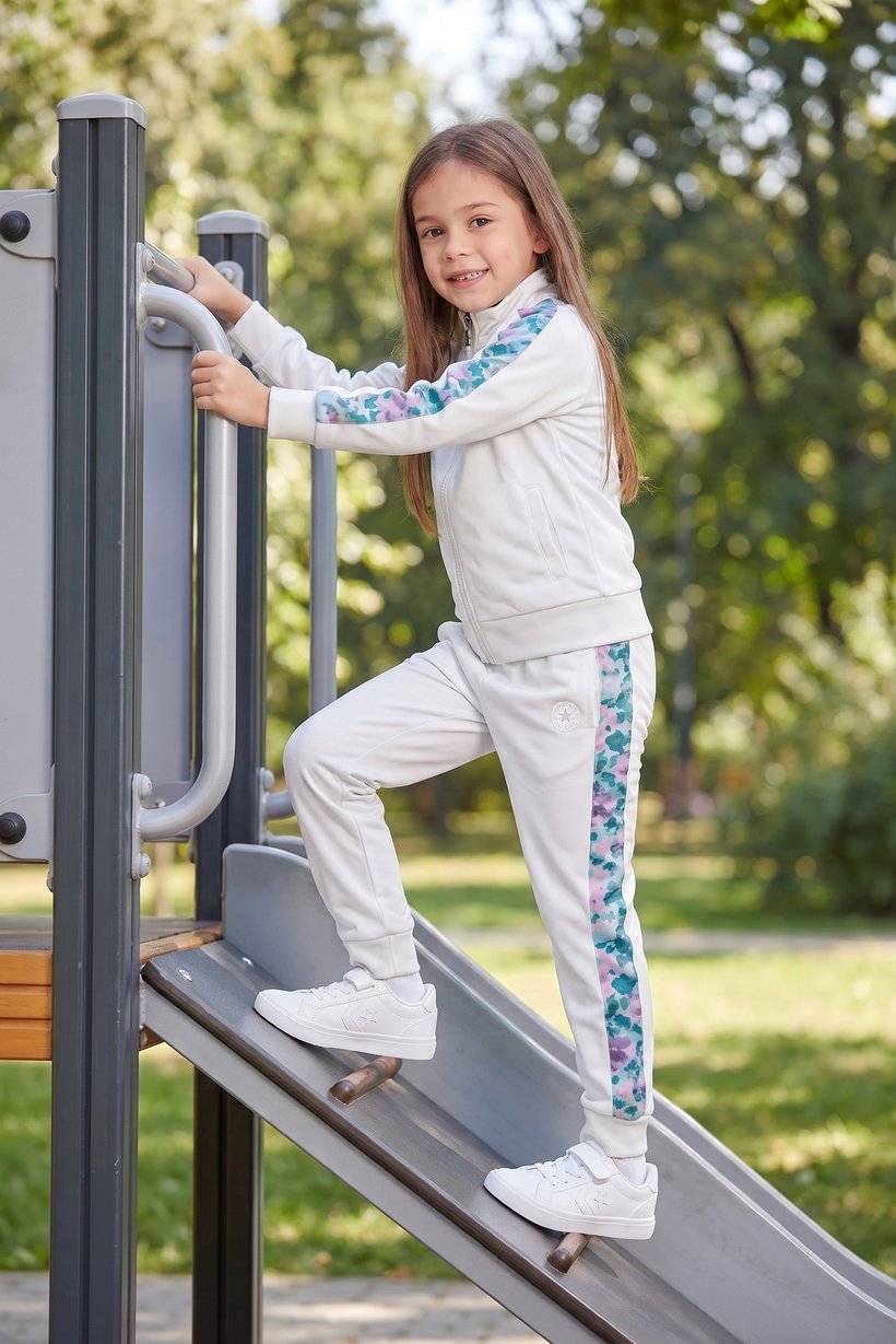 Kids Girl 2 Pieces Brand Logo Sweatshirt And Pants Set, Light Grey