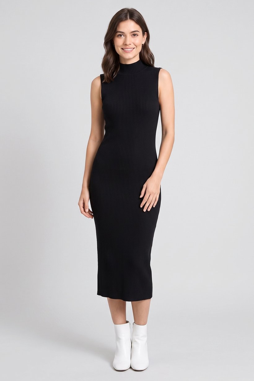 Women Ribbed Bodycon Dress, Black