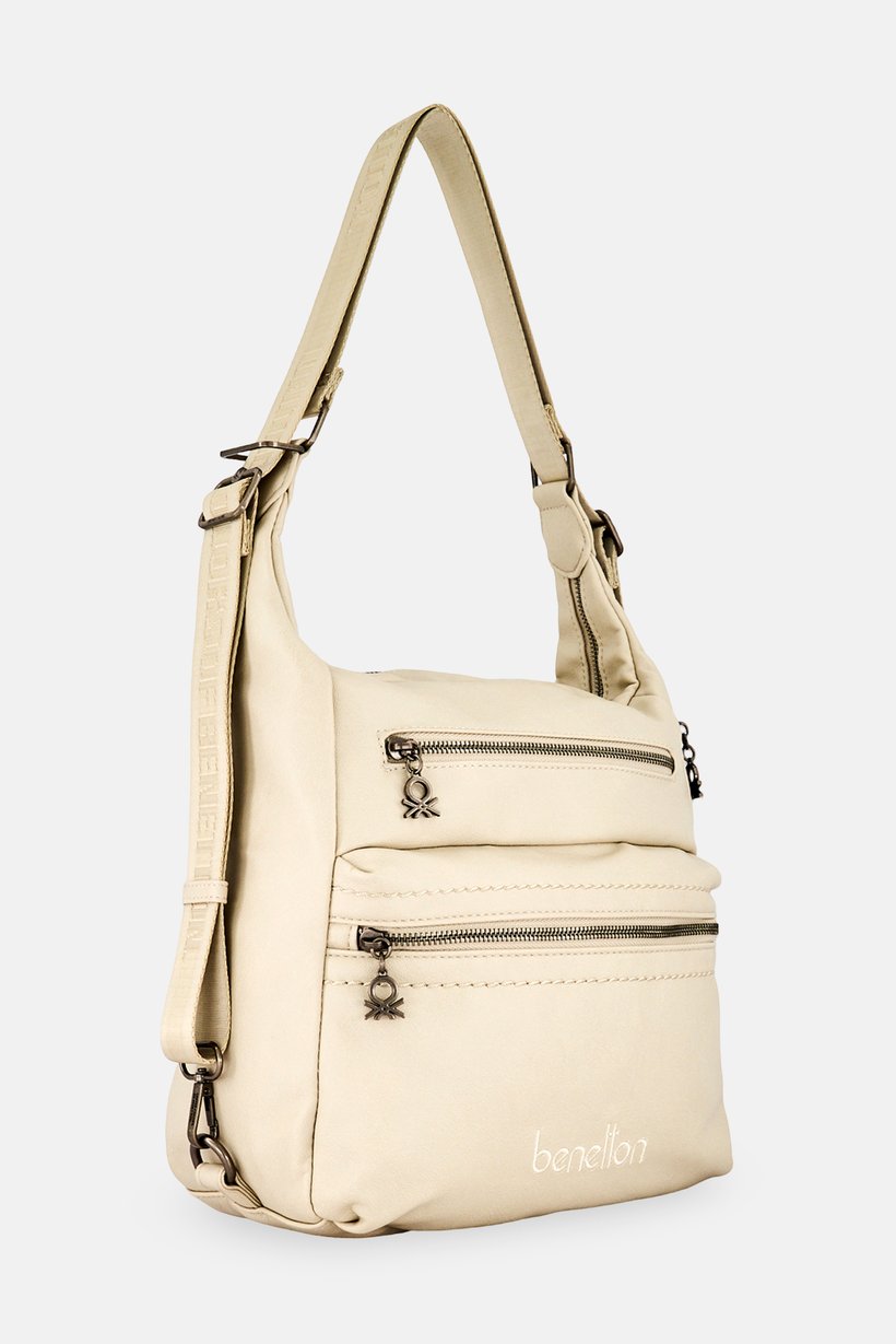 Women Brand Logo Shoulder Bag, Light Grey