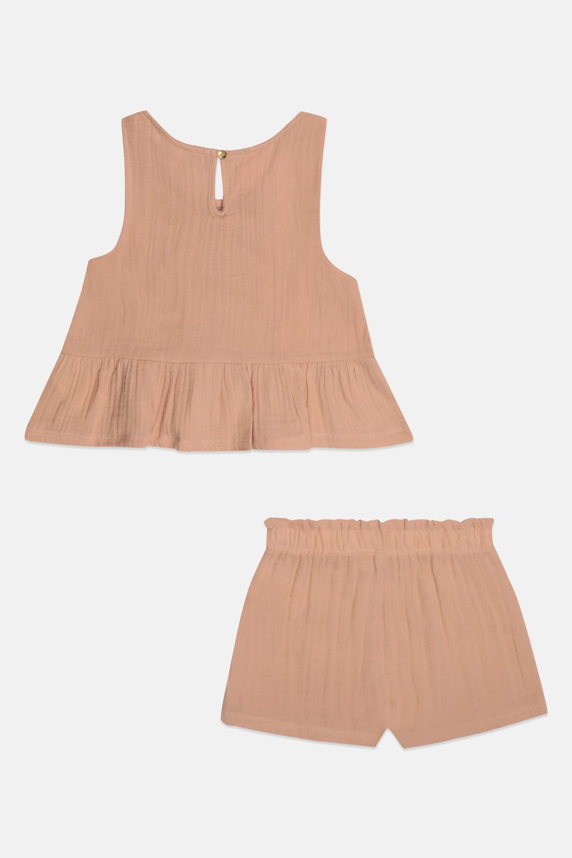 Kids Girl 2 Pcs Textured Sleeveless Top And Bottom Set , Old Rose