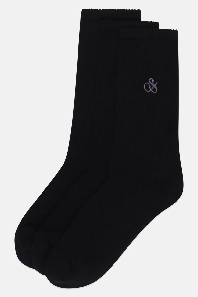 Men 3 Pairs Embroidered Logo Crew Socks, Black