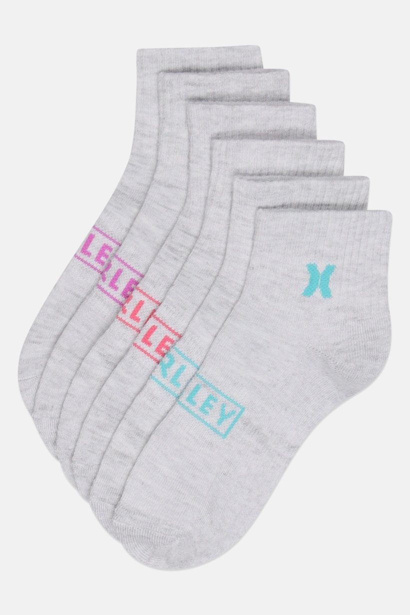 Women 6 Pairs Brand Logo Quarter Socks, Grey