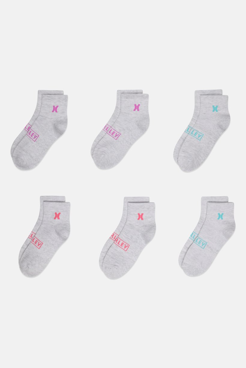 Women 6 Pairs Brand Logo Quarter Socks, Grey