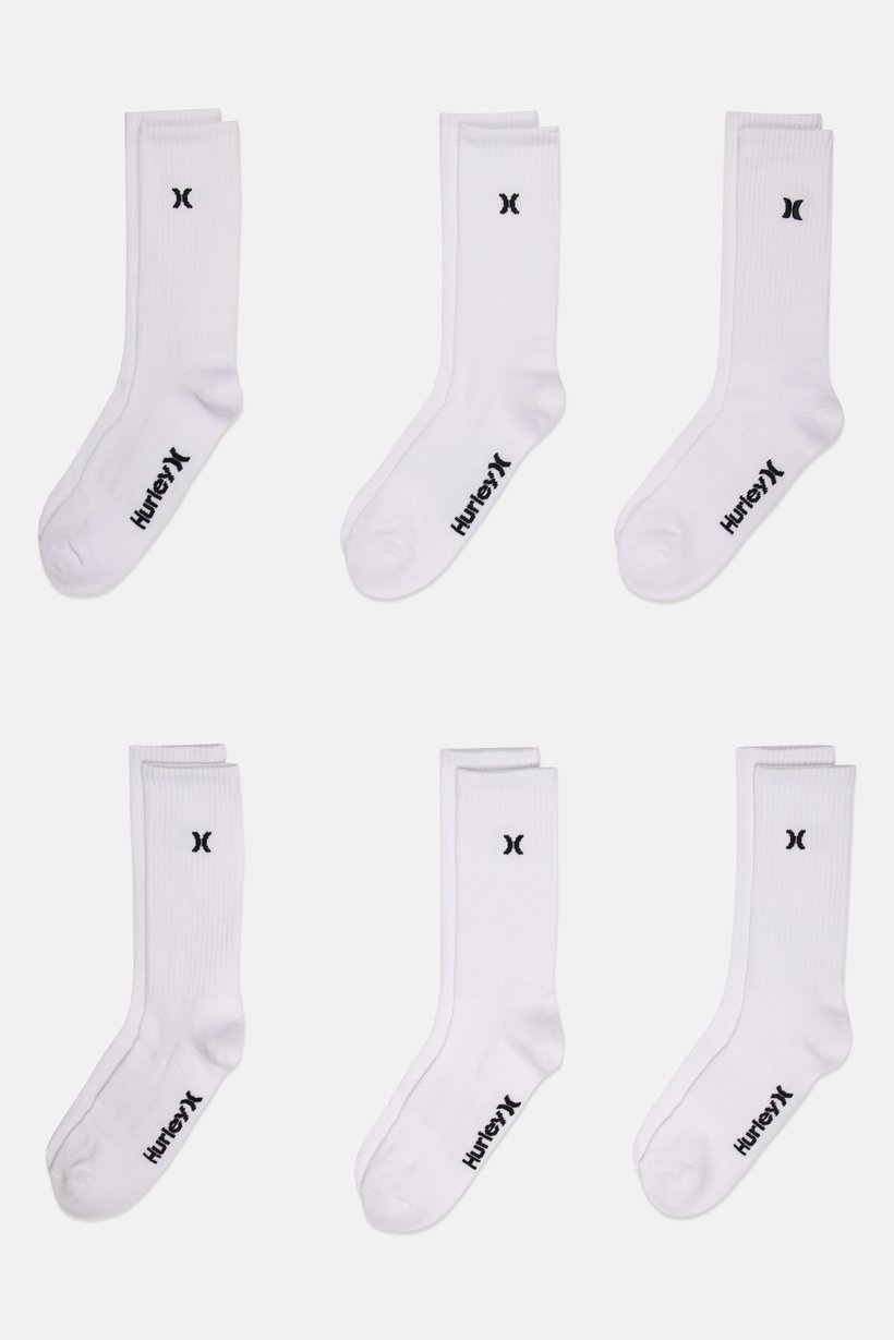 Men 6 Pairs Embroidered Logo Crew Socks, White