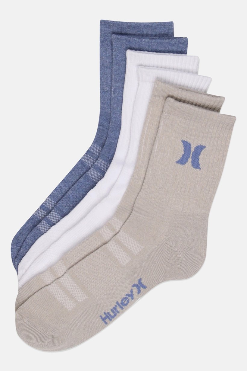 Men 6 Pairs Brand Logo High Quarter Crew Socks, Multicolor