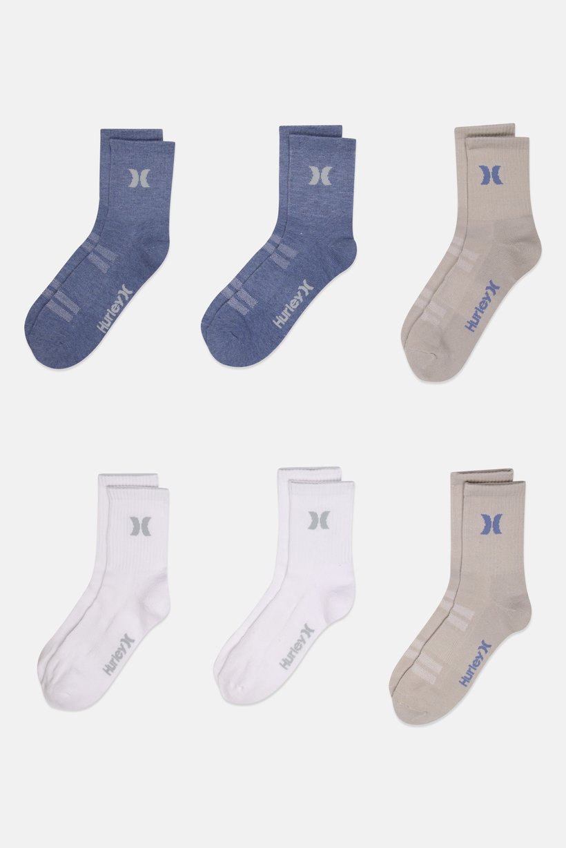 Men 6 Pairs Brand Logo High Quarter Crew Socks, Multicolor