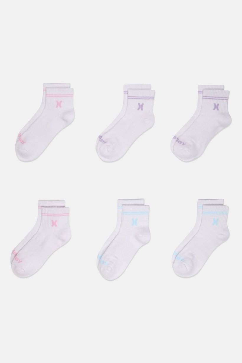 Women 6 Pairs Brand Logo Crew Socks, White