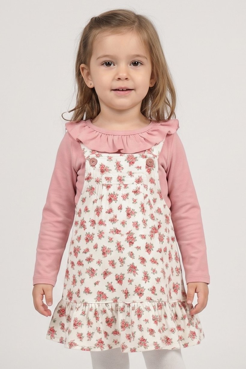 Toddlers Girl 3 Pcs Allover Print Dress And Top with Leggings Set, Multicolor