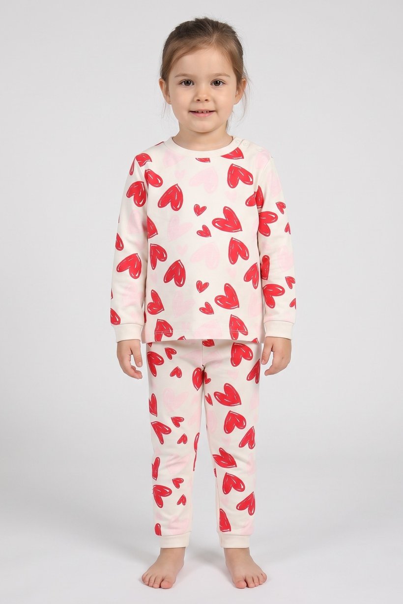 Toddlers Girl 2 Pieces Graphic Print Top And Bottom Pajama Set, Multicolor