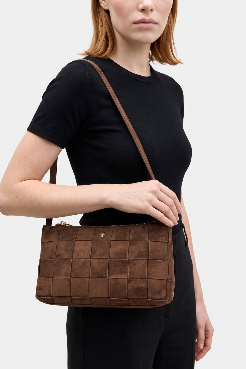 Women Faux Suede Shoulder Bag, Brown
