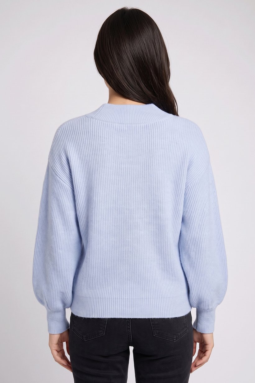 Women V-Neck Knitted Sweater, Blue