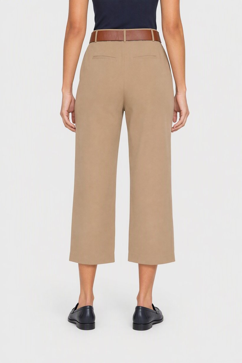 Women Regular Fit Solid Belted Capri Pants, Khaki