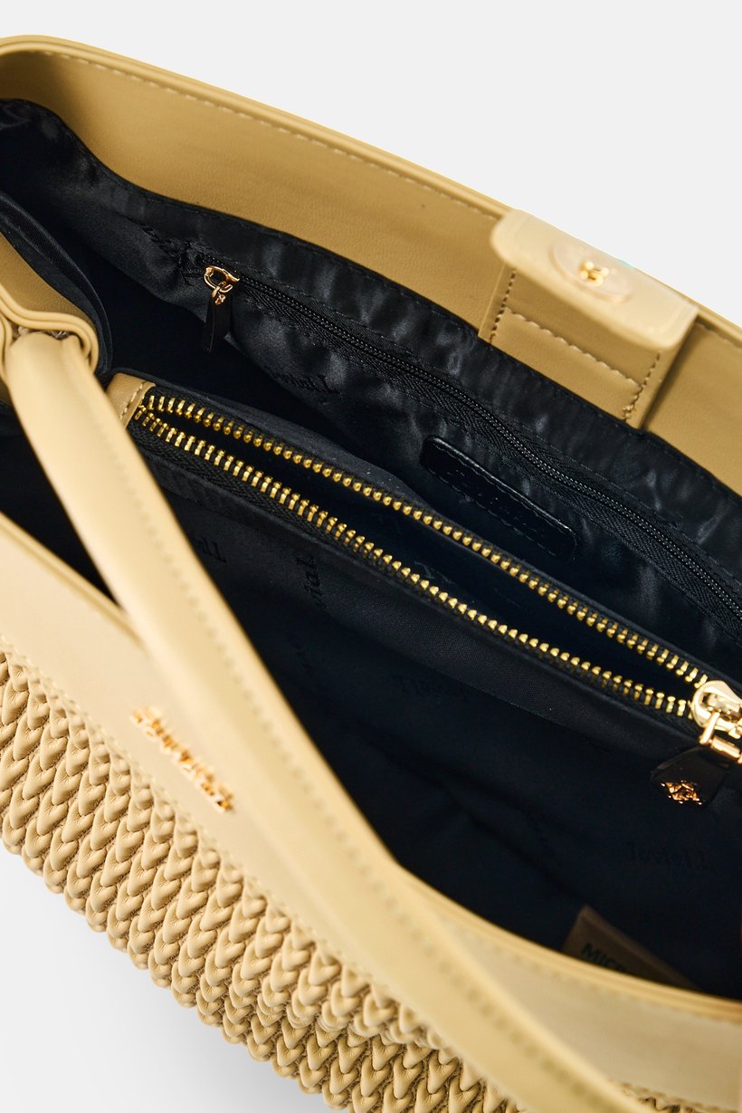 Women Brand Logo Quilted Handbag, Dark Beige