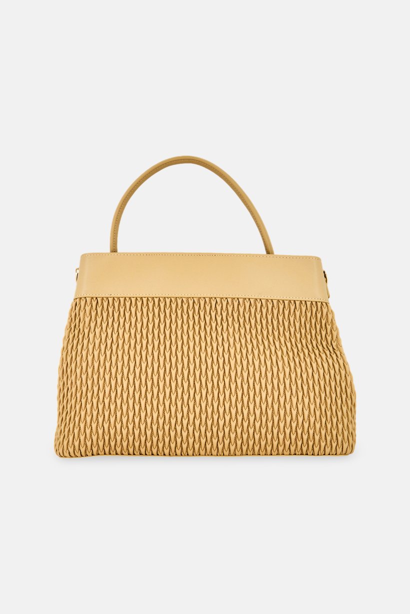 Women Brand Logo Quilted Handbag, Dark Beige