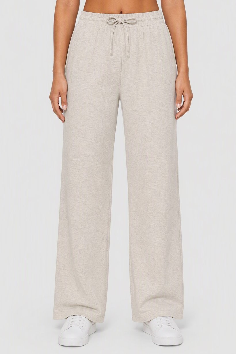 Women Relaxed Fit Heather Straight Leg Pants, Beige