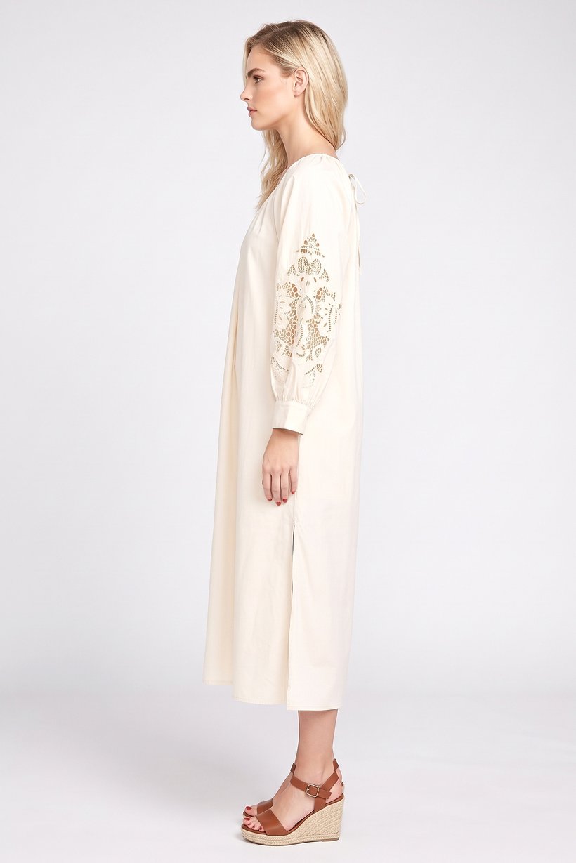 Women Eyelet Maxi Dress, Cream