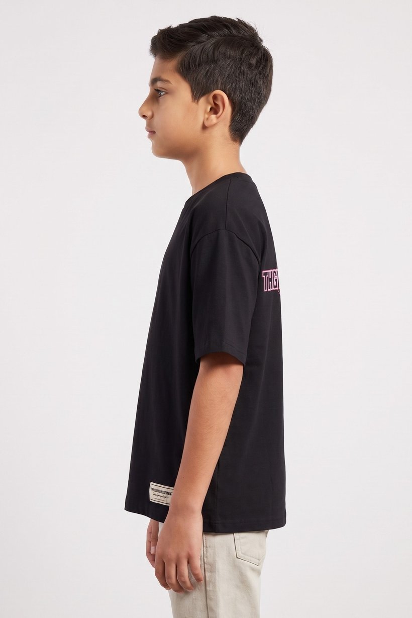 Kids Boy Oversized Brand Logo Short Sleeve T-Shirt, Black