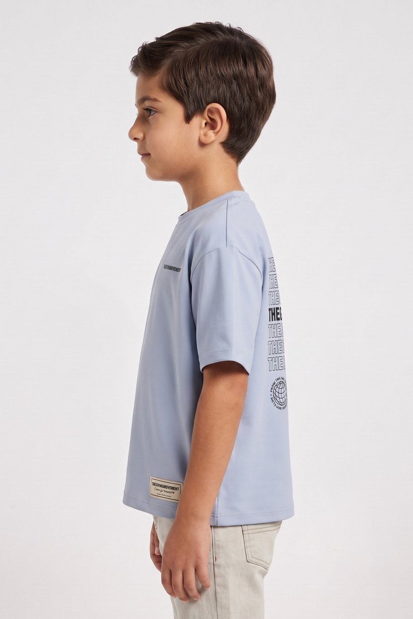 Kids Boy Oversized Brand Logo Short Sleeve T-Shirt, Slate Blue