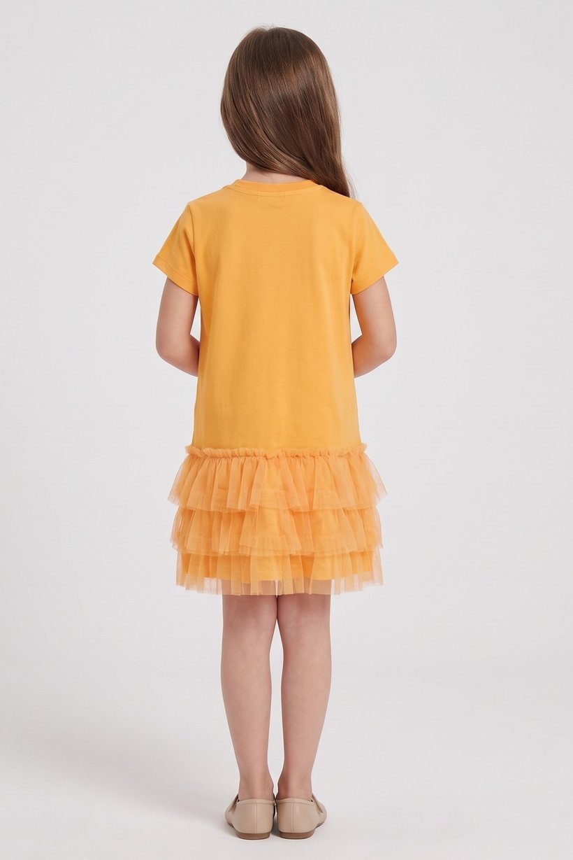 Kids Girl Short Sleeve Graphic Print Dress, Yellow