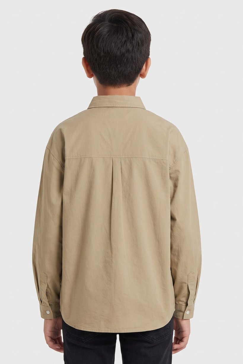 Kids Boy Graphic Print Long Sleeve Shirt, Khaki