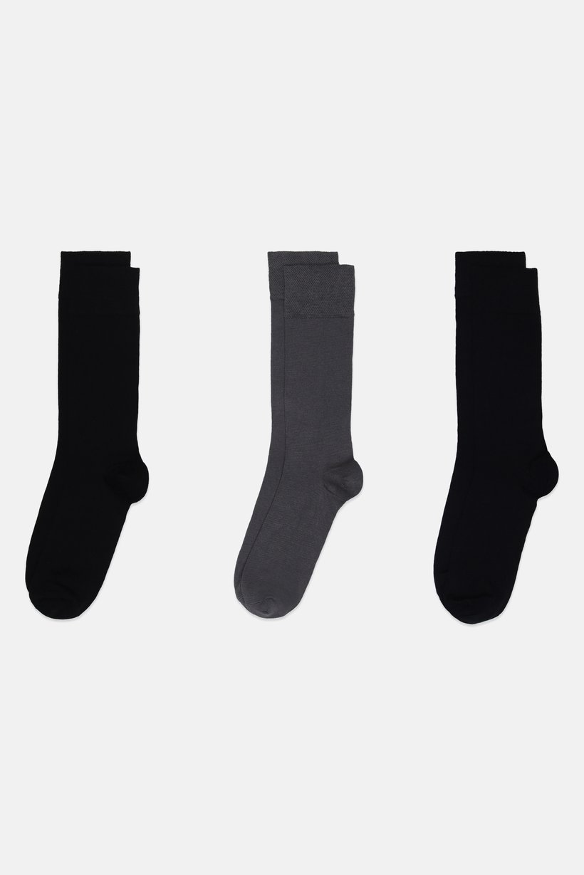 Men 3 Pairs Plain Crew Socks, Multicolor