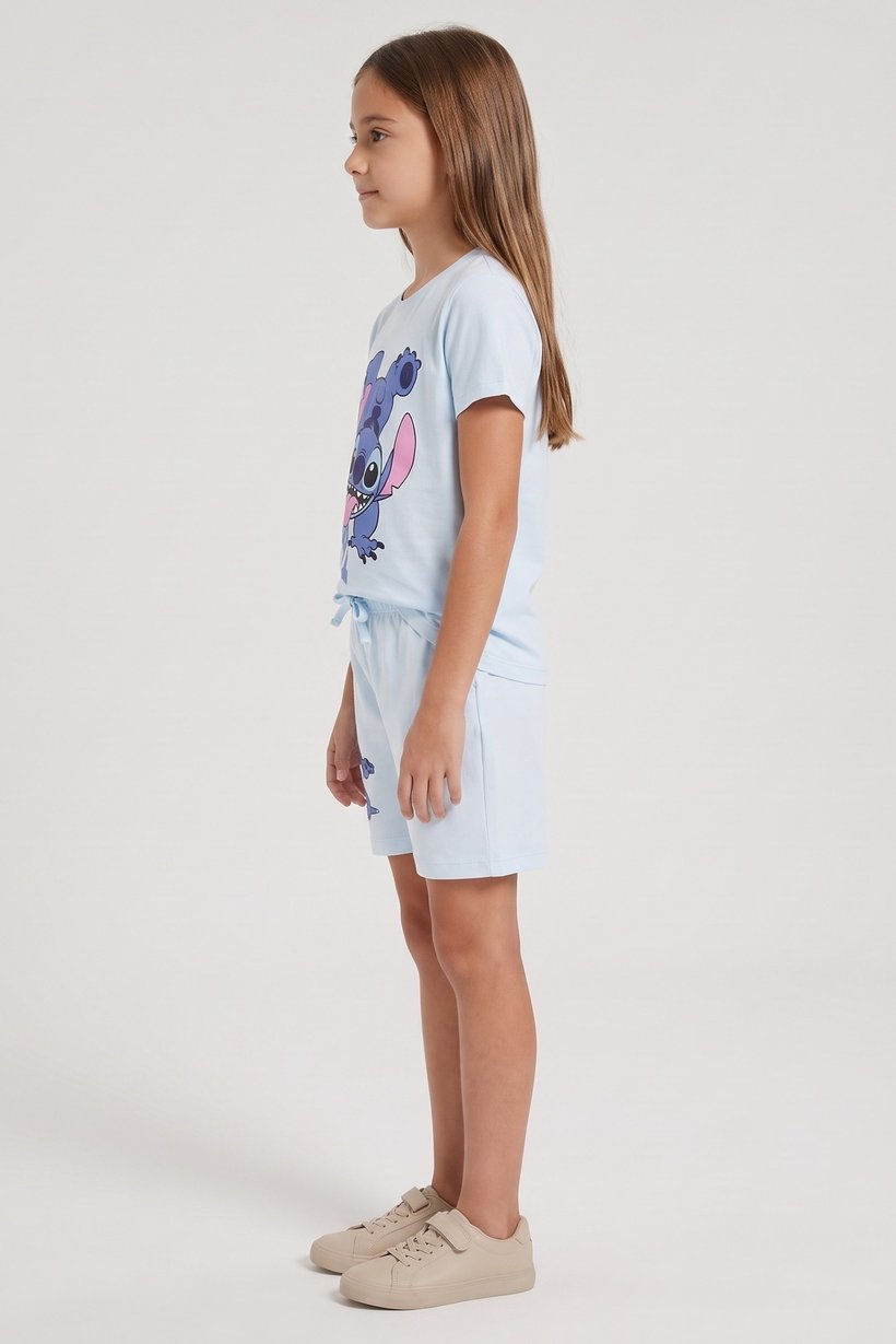Kids Girl 2 Pieces Graphic Print T-Shirt And Shorts Set, Light Blue