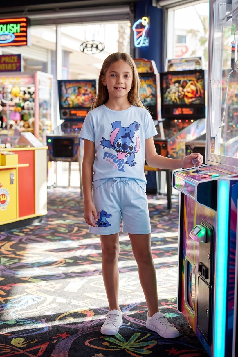 Kids Girl 2 Pieces Graphic Print T-Shirt And Shorts Set, Light Blue