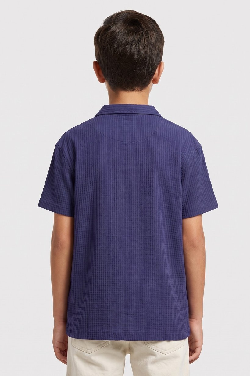 Kids Boy Brand Logo Short Sleeve Shirt, Navy Blue