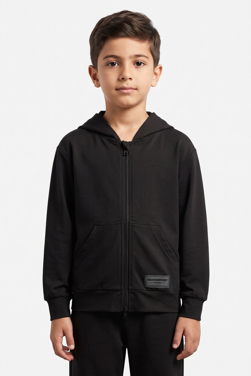 Kids Boy Brand Logo Long Sleeve Hoodie, Black