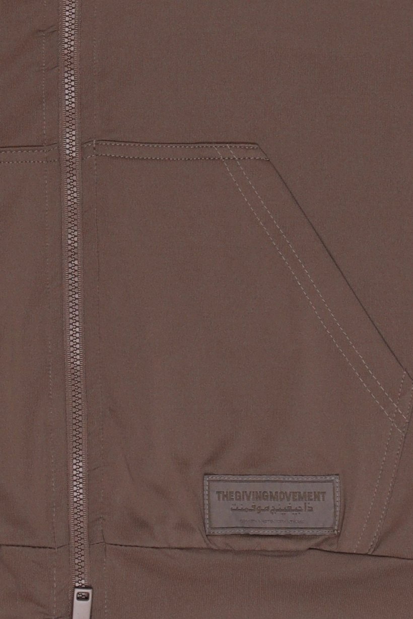 Kids Boy Brand Logo Full Zip Hoodie, Taupe