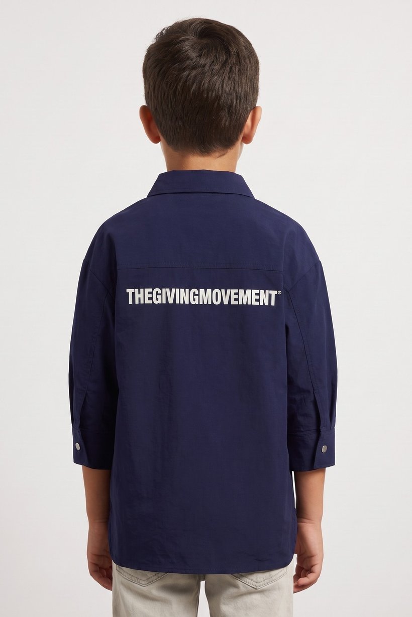 Kids Boy Brand Logo Long Sleeve Jacket Shirt, Navy