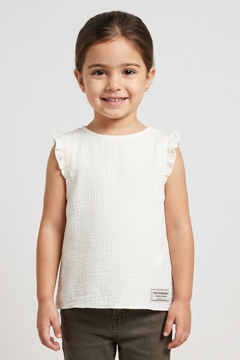 Toddlers Girl Textured Ruffle Sleeve Top, Ivory