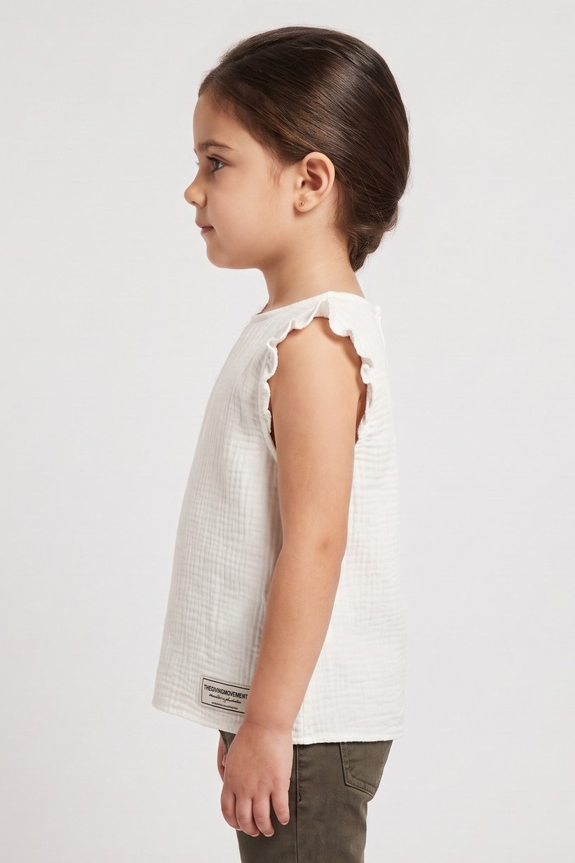 Toddlers Girl Textured Ruffle Sleeve Top, Ivory