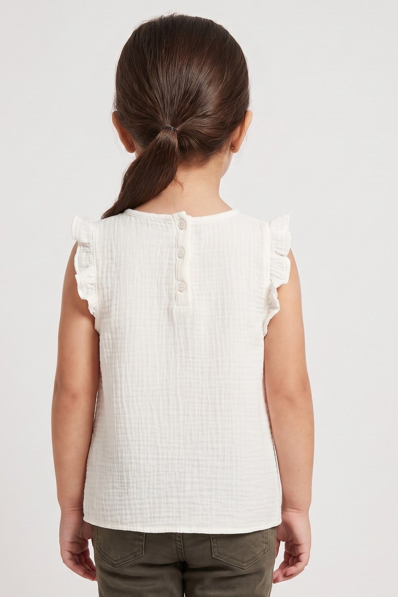 Toddlers Girl Textured Ruffle Sleeve Top, Ivory