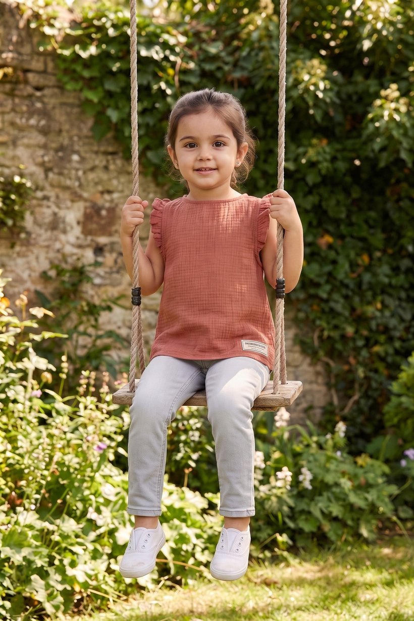Toddlers Girl Textured Ruffle Sleeve Top, Rust