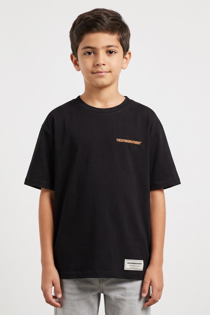 Kids Boy Crew Neck Brand Logo Short Sleeve T-Shirt, Black